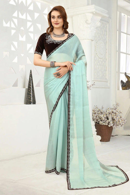 Sky Blue Colour Organza Designer Saree LC1121349