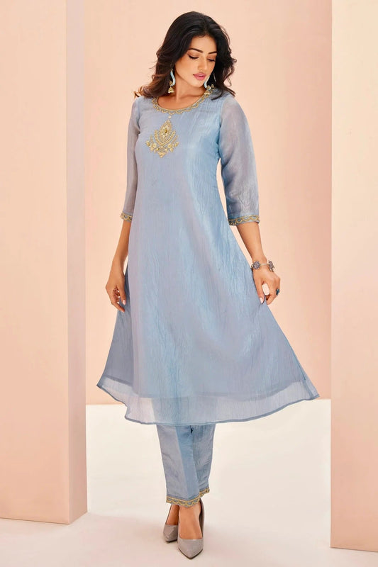 Sky Blue Colour Organza Indo Western Dress TP1080924