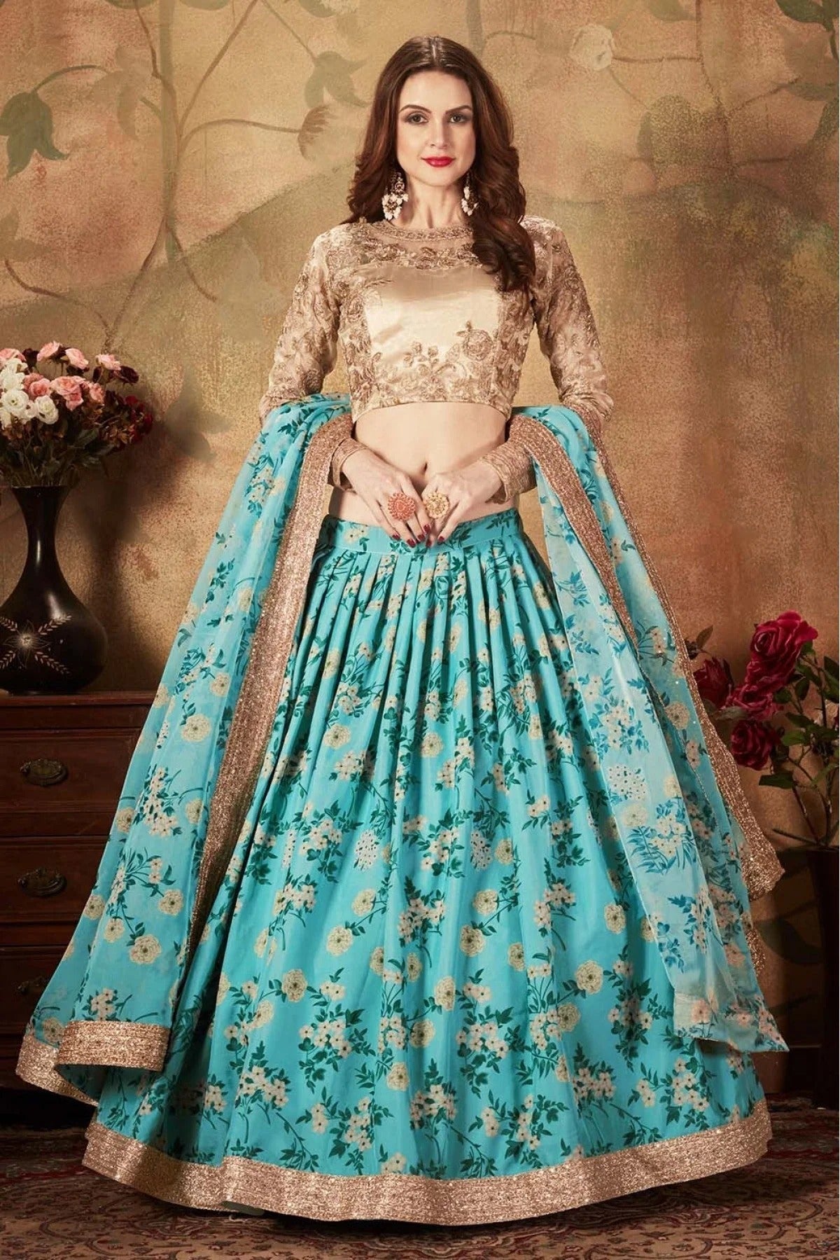 Sky Blue Colour Organza Lehenga Choli LC1010082 B