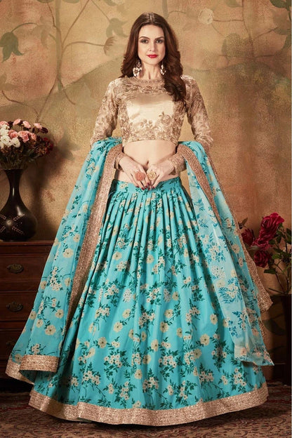 Sky Blue Colour Organza Lehenga Choli LC1010082 B