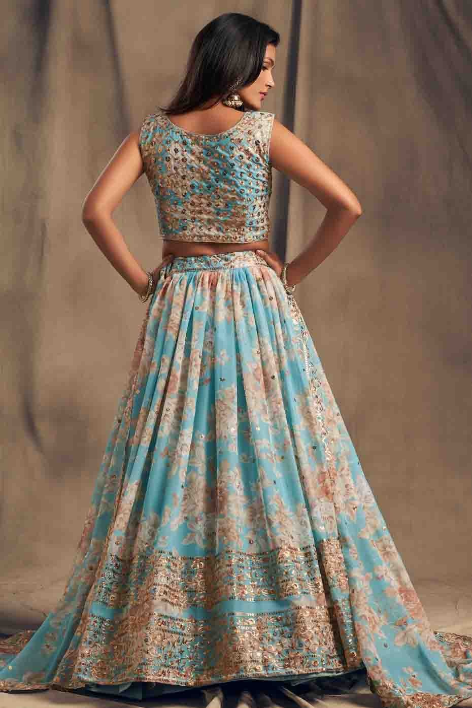 Sky Blue Colour Organza Lehenga Choli LC1010113 A