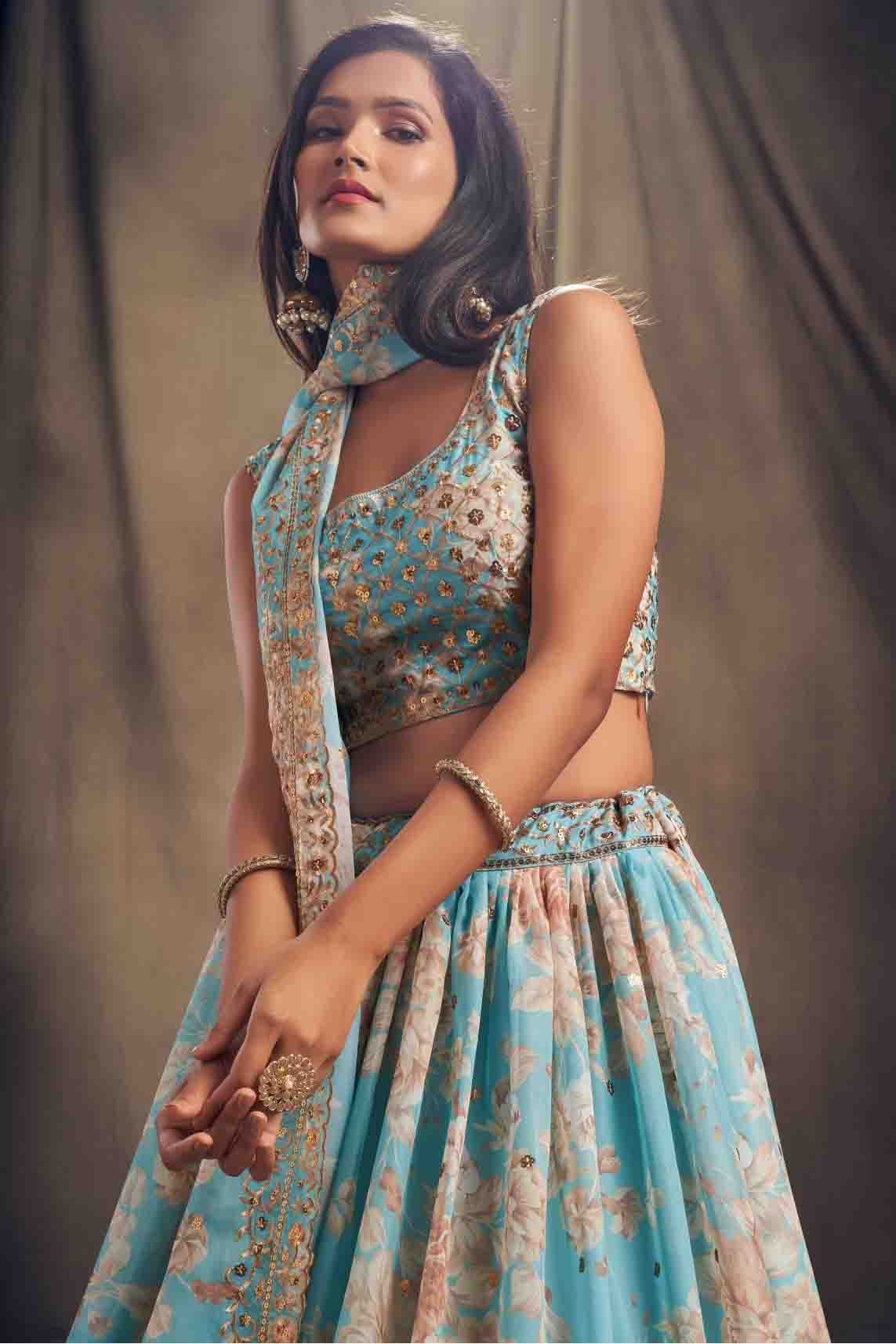 Sky Blue Colour Organza Lehenga Choli LC1010113 B