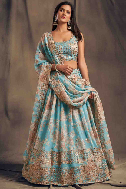 Sky Blue Colour Organza Lehenga Choli LC1010113