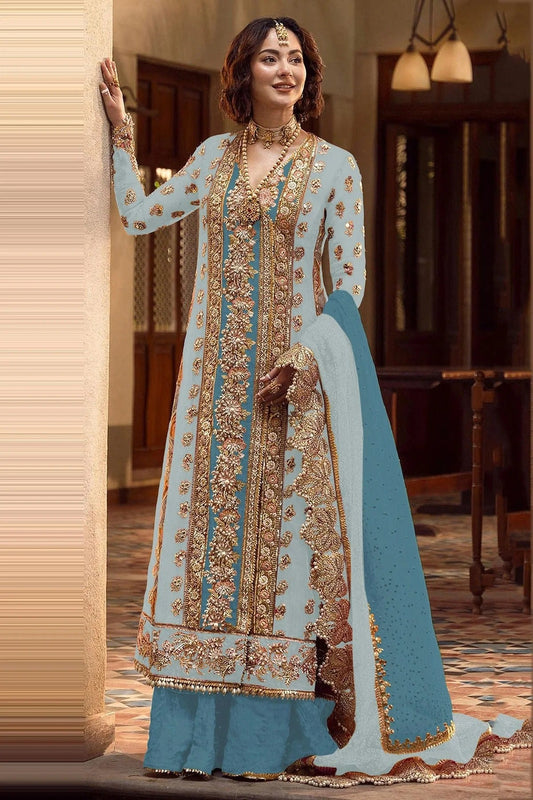 Sky Blue Colour Organza Pakistani Suit SM1140090