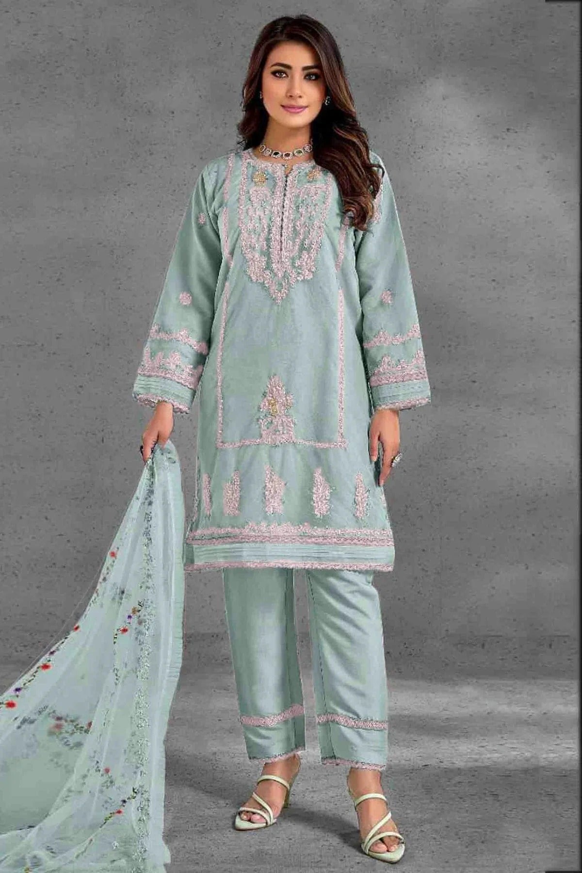 Sky Blue Colour Organza Pakistani Suit SM1140819