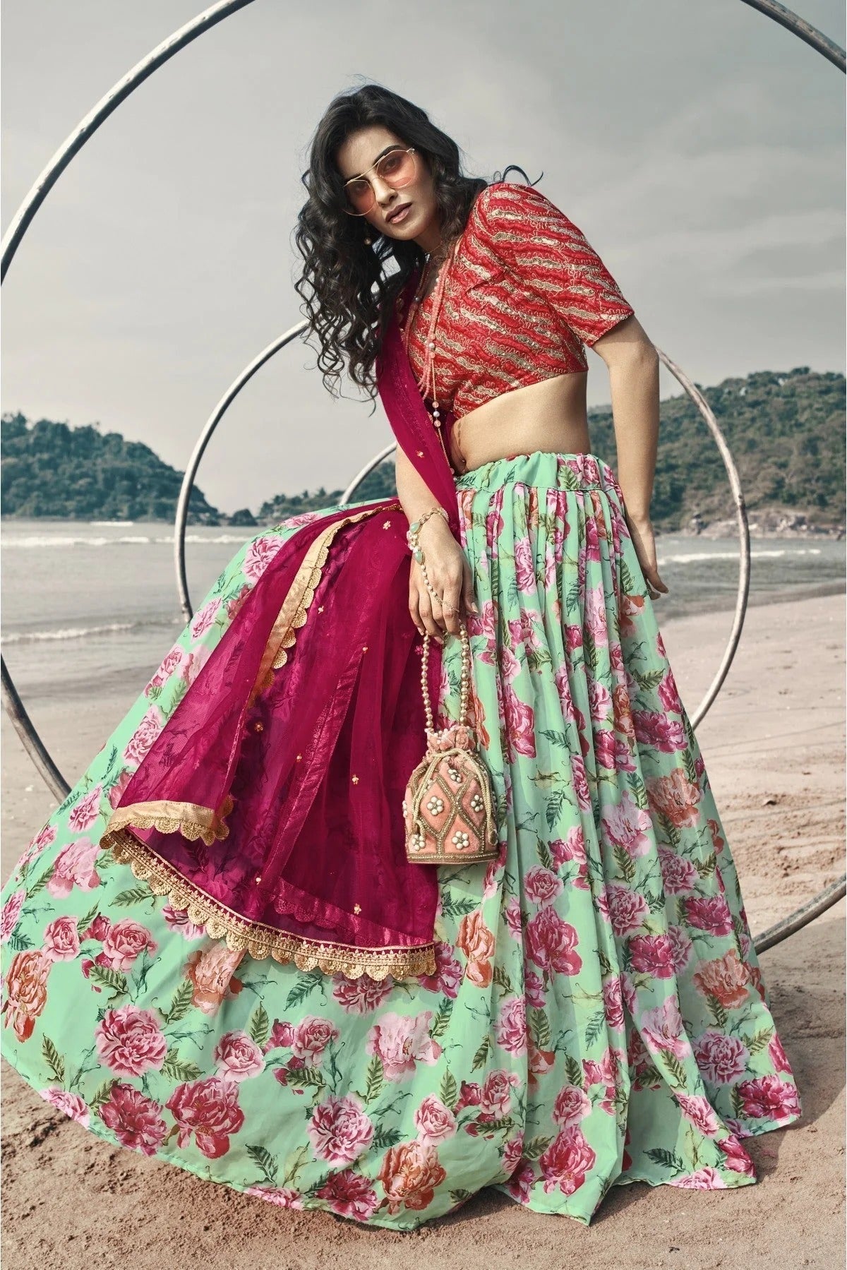 Sky Blue Colour Organza Printed Lehenga Choli LC1080627