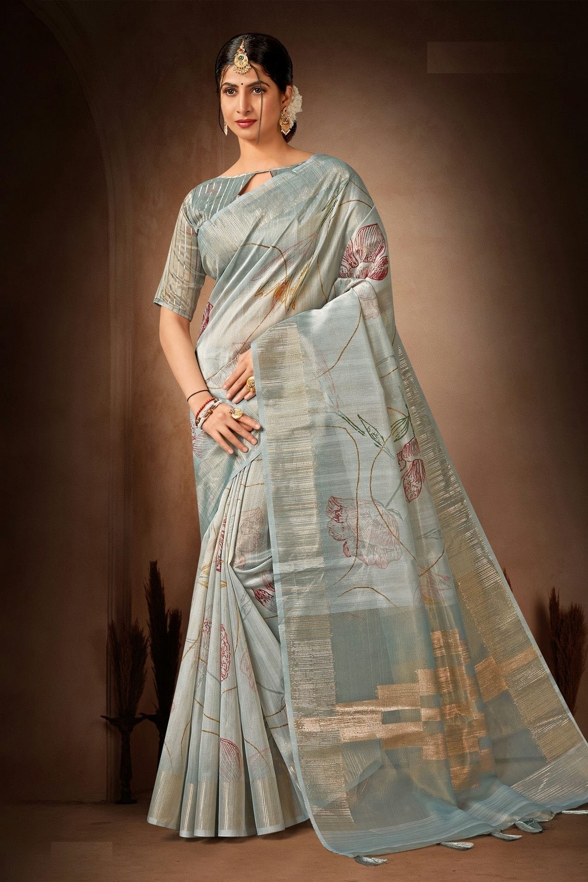 Sky Blue Colour Organza Printed Saree LC1121583