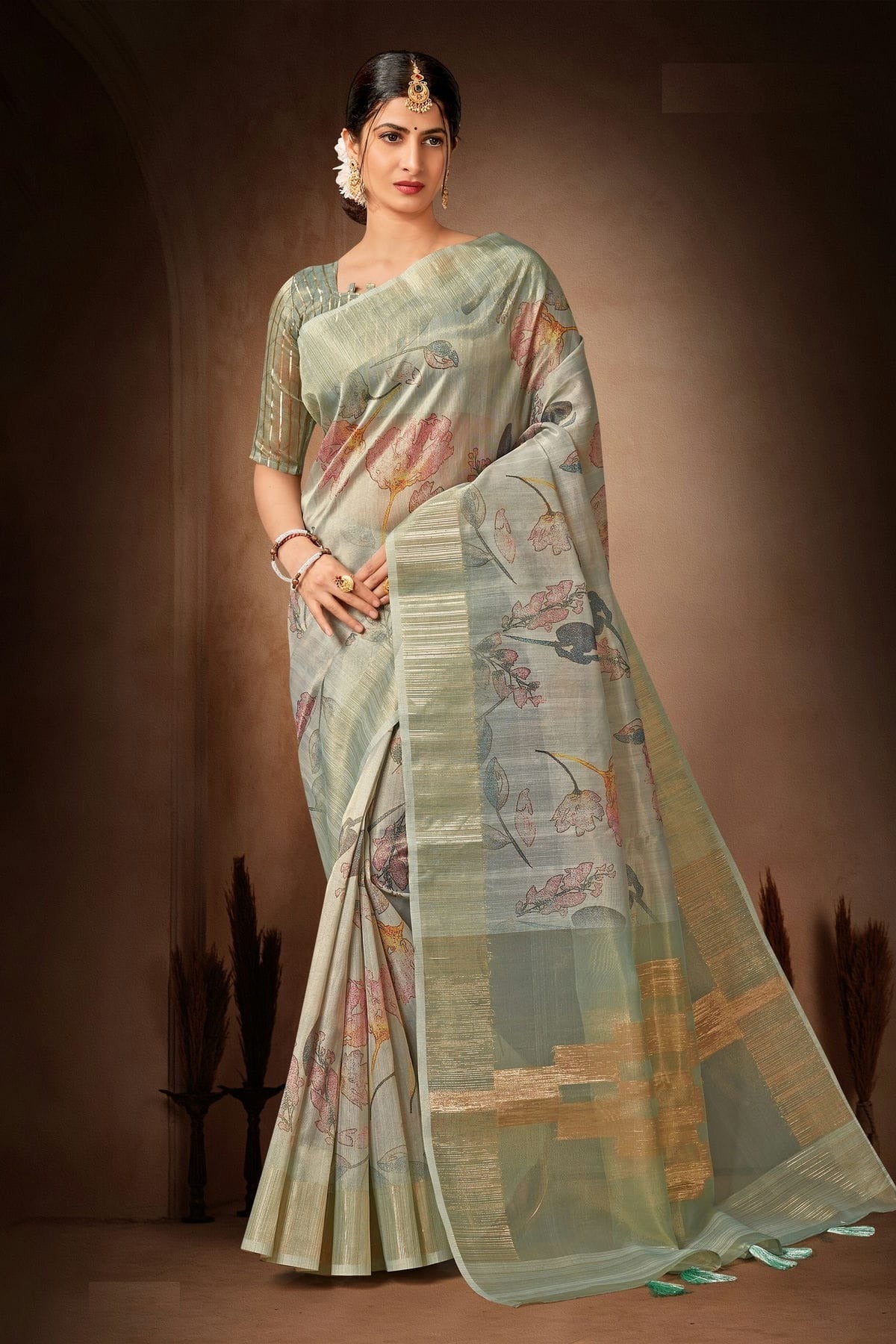 Sky Blue Colour Organza Printed Saree LC1121585