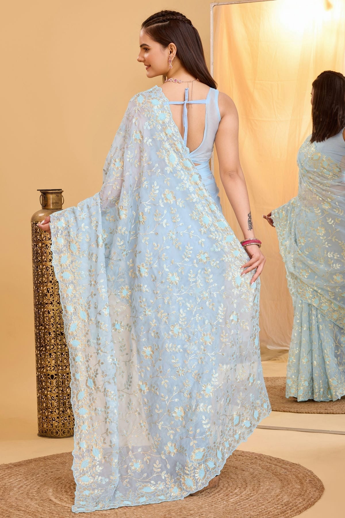 Sky Blue Colour Organza Saree SD1110009 A