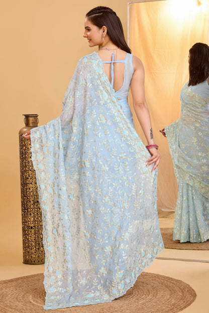 Sky Blue Colour Organza Saree SD1110009 A