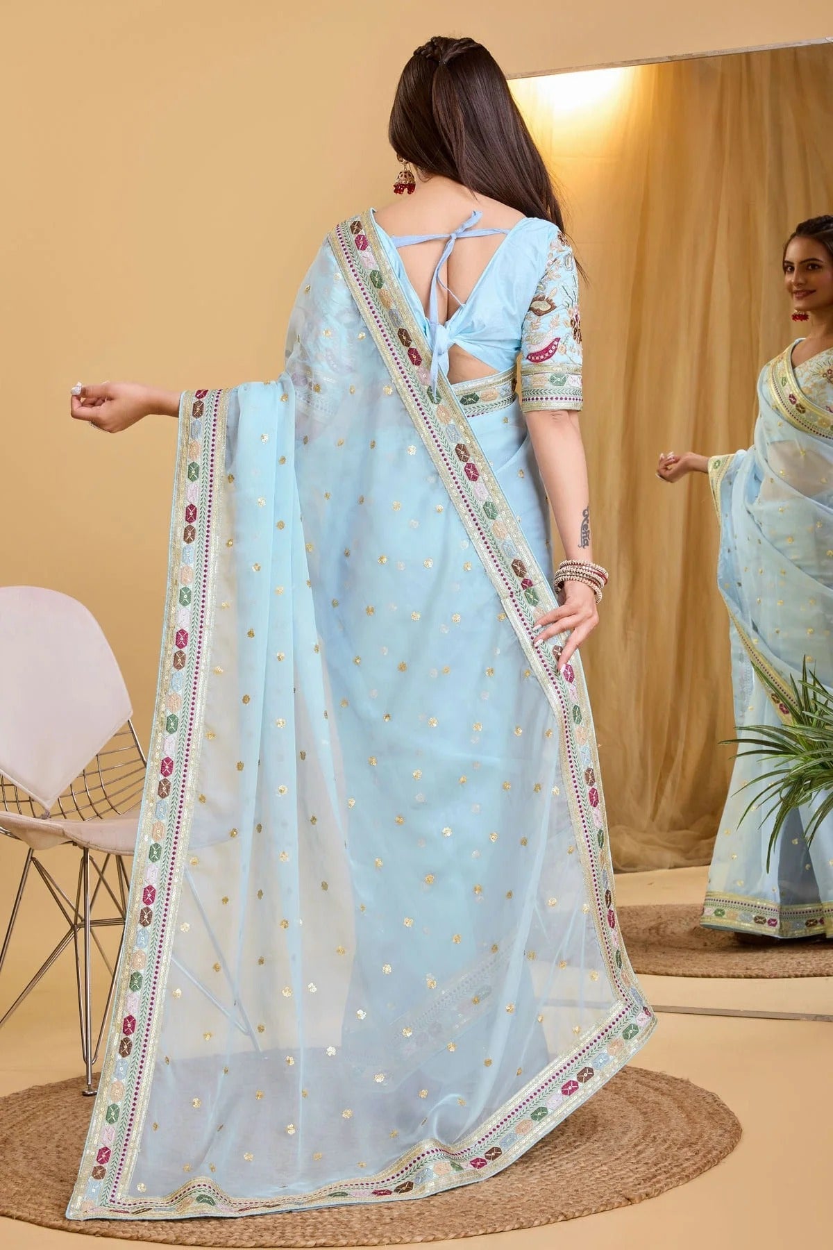 Sky Blue Colour Organza Saree SD1110015 A