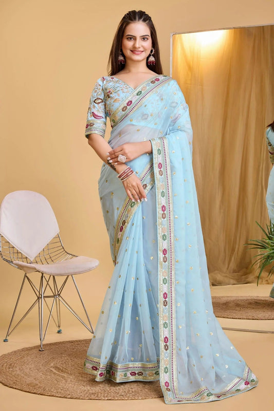 Sky Blue Colour Organza Saree SD1110015