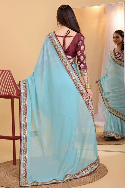 Sky Blue Colour Organza Saree SD1110236 A
