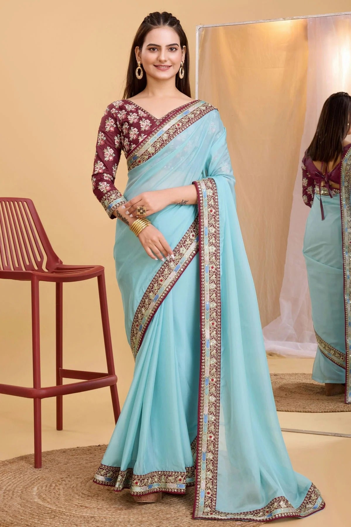 Sky Blue Colour Organza Saree SD1110236