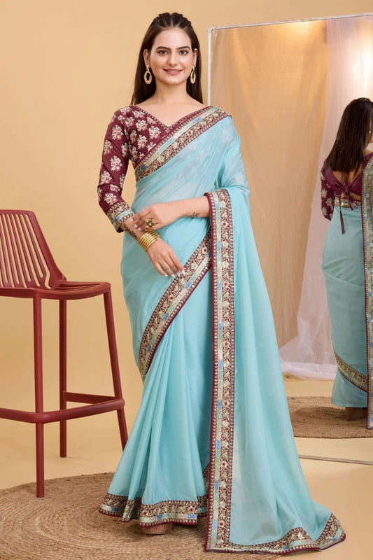 Sky Blue Colour Organza Saree SD1110236