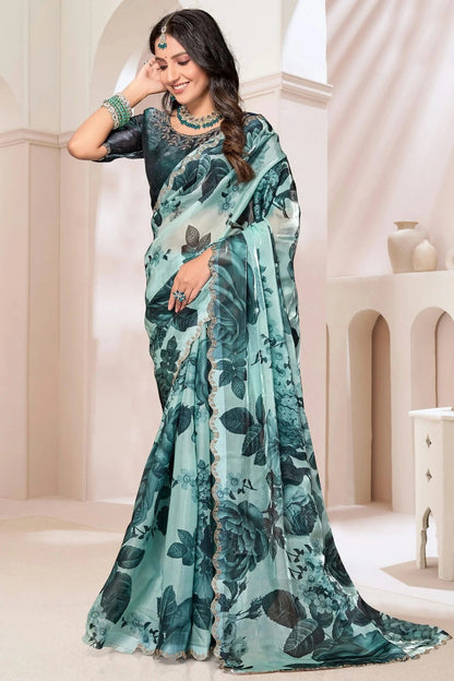 Sky Blue Colour Organza Silk Designer Saree SD1121862