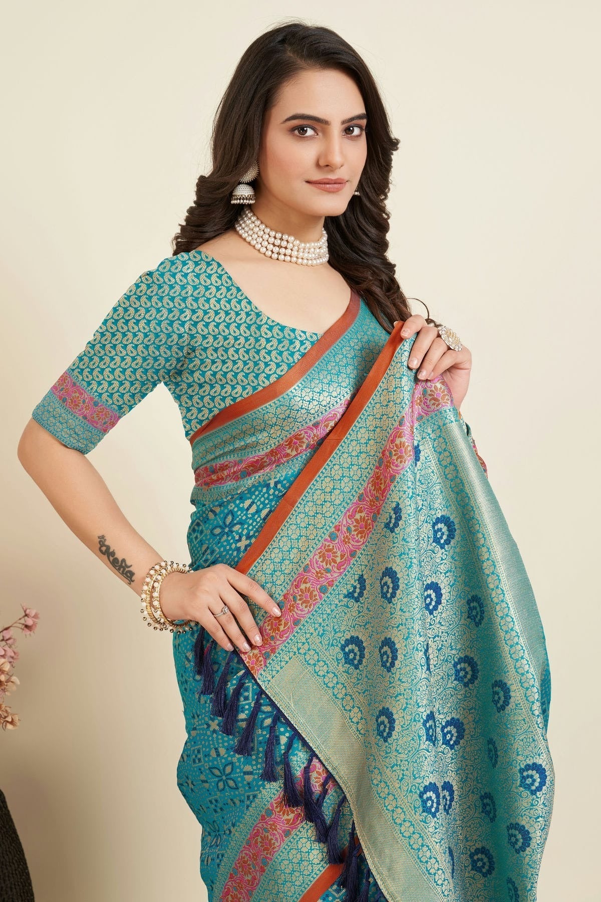 Sky Blue Colour Patola Silk Saree SD1110049 A