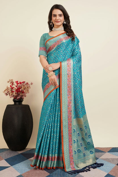 Sky Blue Colour Patola Silk Saree SD1110049