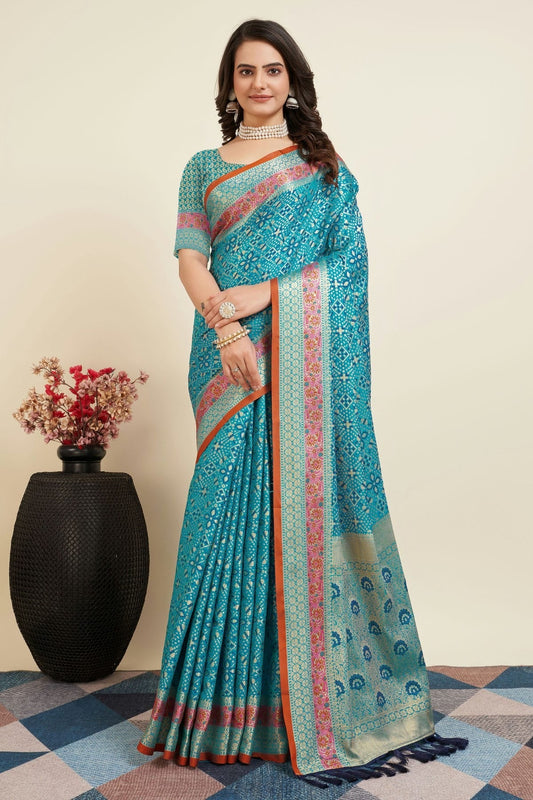 Sky Blue Colour Patola Silk Saree SD1110049