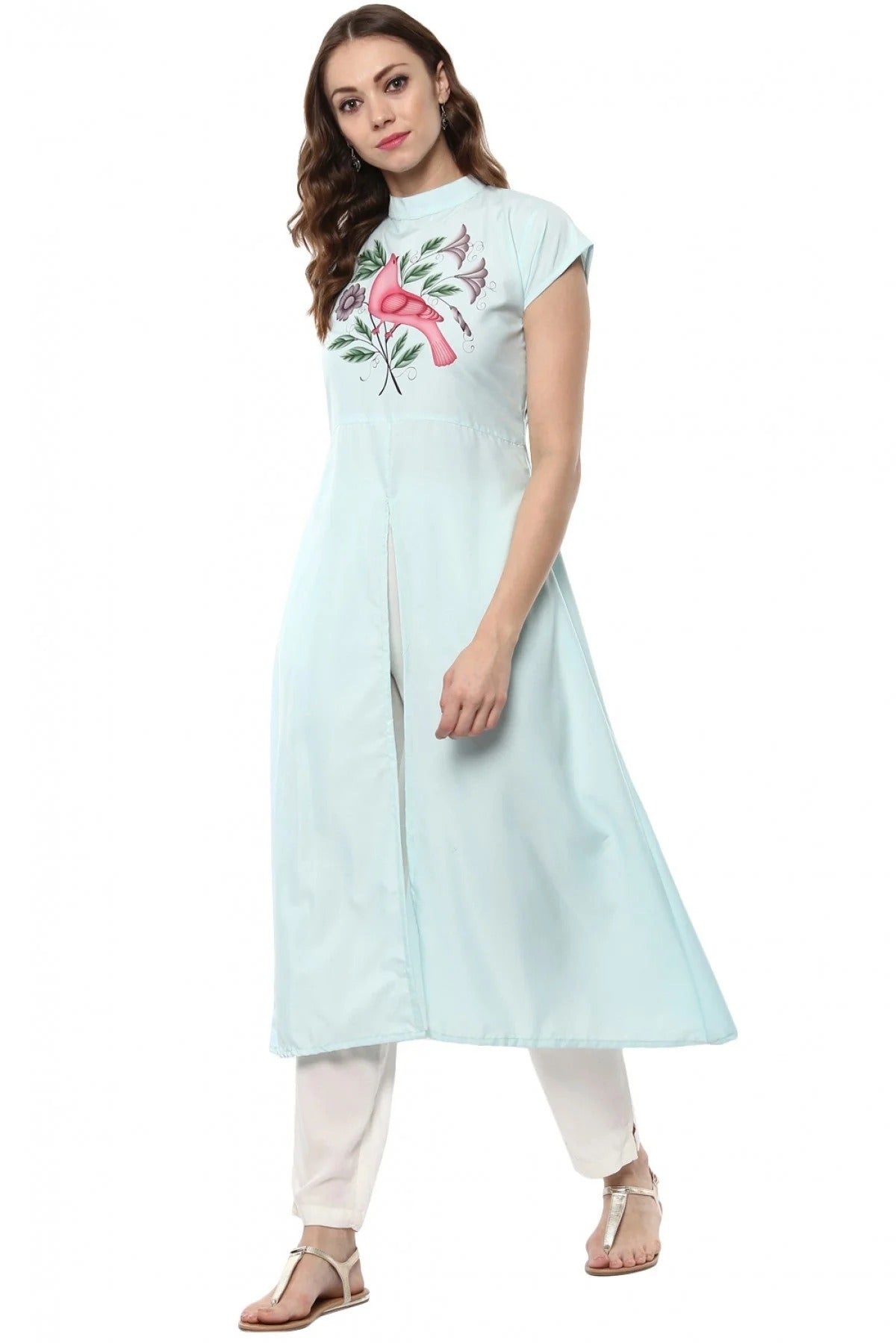 Sky Blue Colour Plus Size Crepe Flared Kurti KR1060199 A