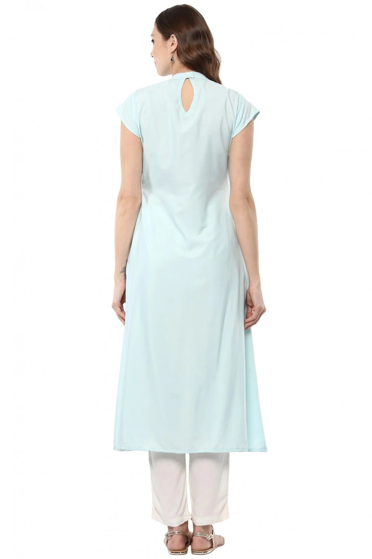 Sky Blue Colour Plus Size Crepe Flared Kurti KR1060199 B