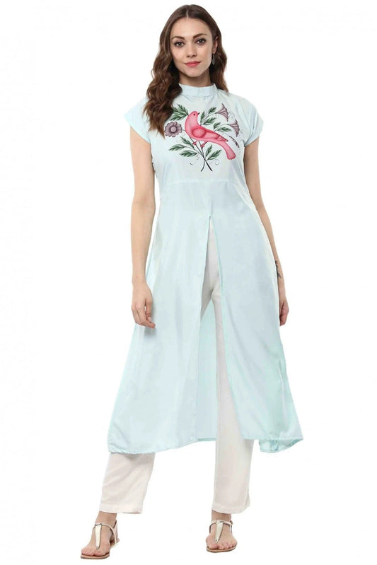Sky Blue Colour Plus Size Crepe Flared Kurti KR1060199