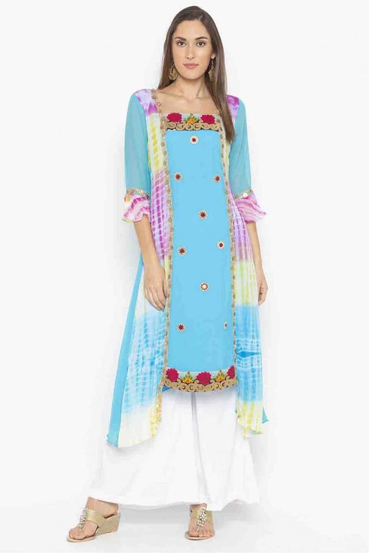 Sky Blue Colour Plus Size Georgette Embroidery Kurti KR1070359