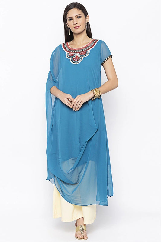 Sky Blue Colour Plus Size Georgette Embroidery Kurti KR1070640