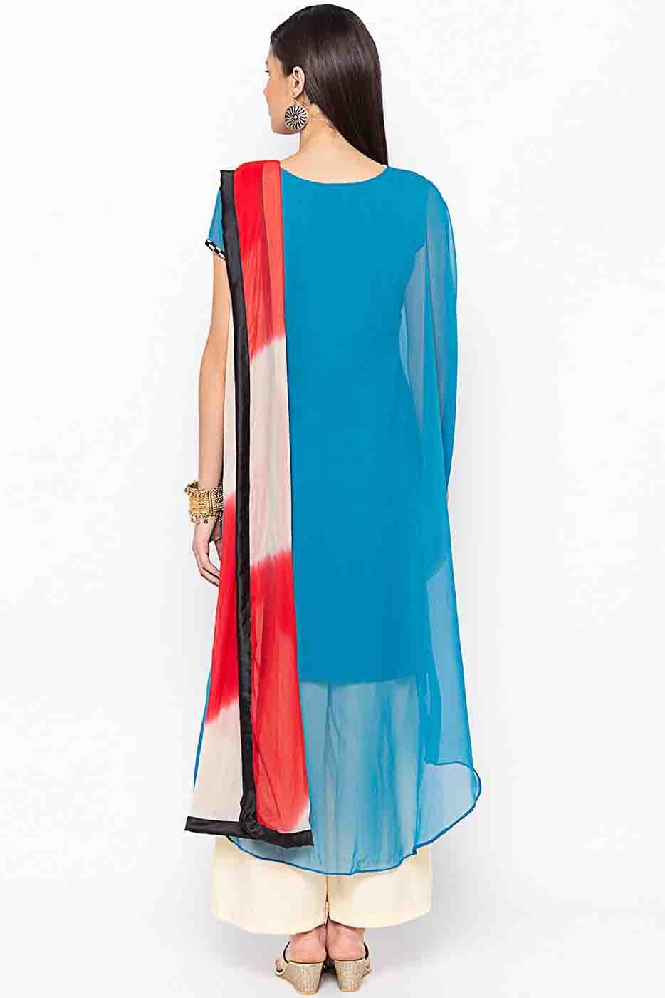 Sky Blue Colour Plus Size Georgette Embroidery Palazzo Pant Suit BW1070310 A