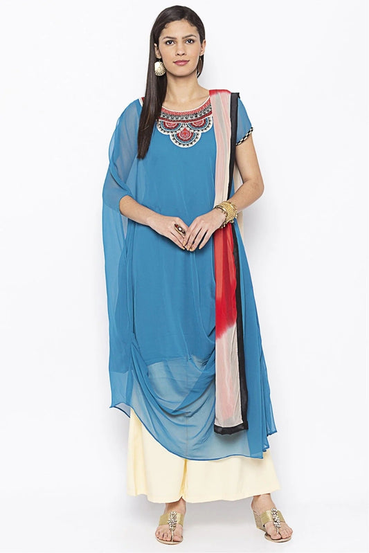 Sky Blue Colour Plus Size Georgette Embroidery Palazzo Pant Suit BW1070310