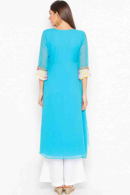 Sky Blue Colour Plus Size Stitched Georgette Embroidery Palazzo Pant Suit BW1070192 A