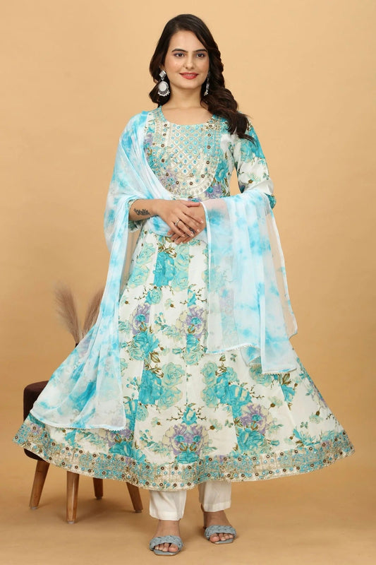 Sky Blue Colour Rayon Cotton Readymade Anarkali Suit SS1140414