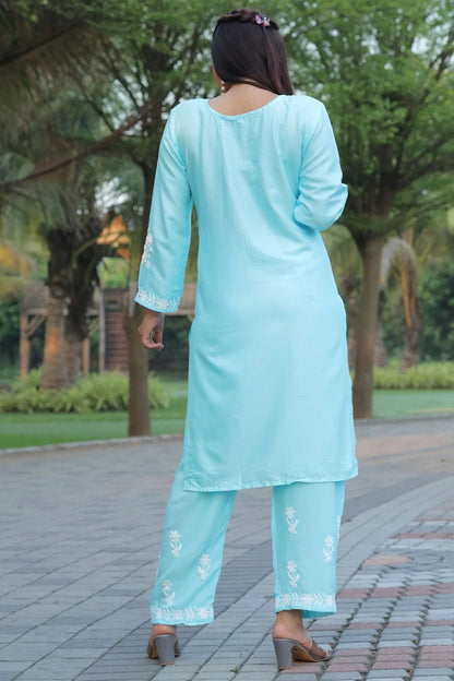 Sky Blue Colour Rayon Kurta And Pant Set KR1111300 A