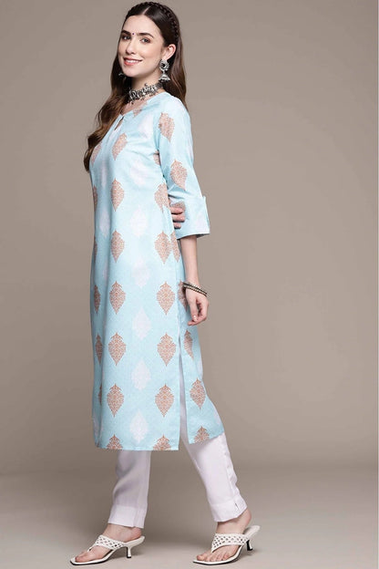 Sky Blue Colour Rayon Printed Kurta With Pant KR1060158 A