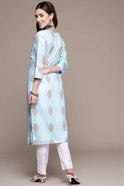 Sky Blue Colour Rayon Printed Kurta With Pant KR1060158 B