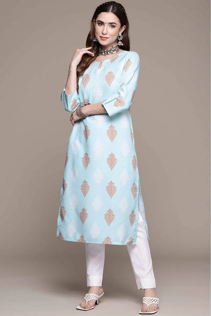 Sky Blue Colour Rayon Printed Kurta With Pant KR1060158