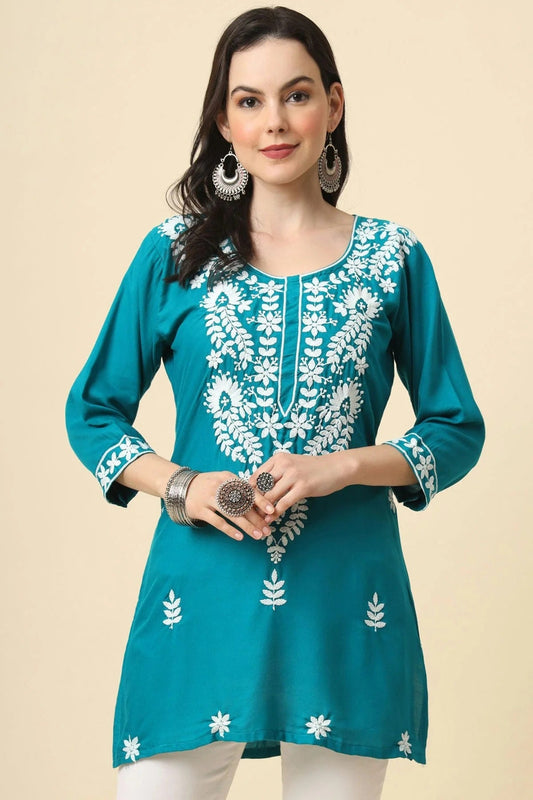 Sky Blue Colour Rayon Readymade Top TP1110830