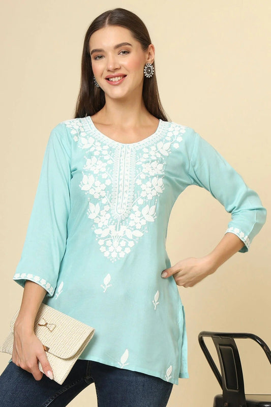 Sky Blue Colour Rayon Readymade Top TP1110861