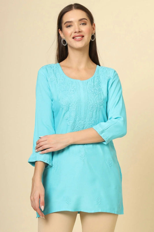 Sky Blue Colour Rayon Readymade Top TP1110872