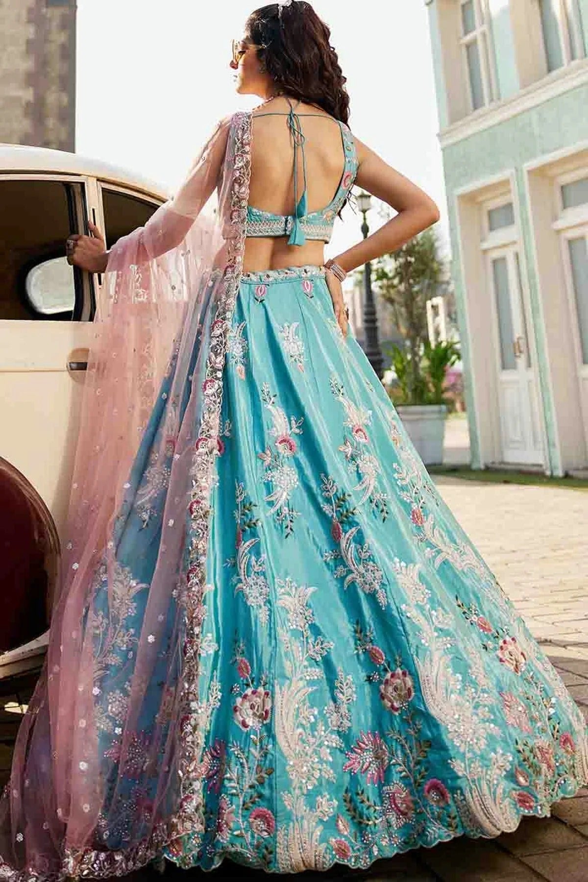Sky Blue Colour Satin Lehenga Choli LC1113171 A