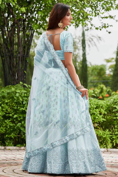 Sky Blue Colour Satin Silk Semi Stitched Lehenga Choli LC1170076 B
