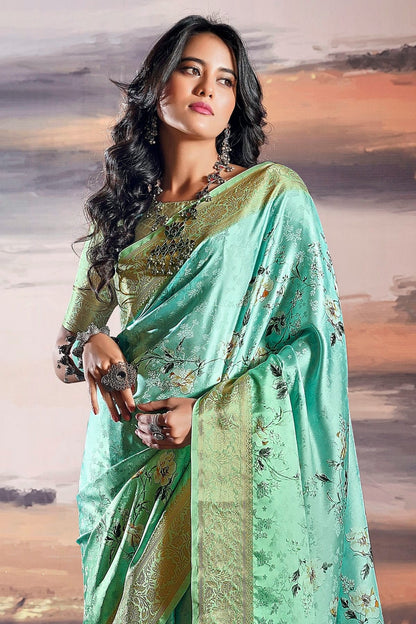 Sky Blue Colour Satin Traditional Saree SD1290240 A