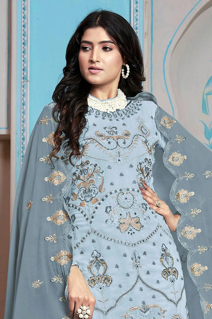 Sky Blue Colour Semi Stitched Faux Georgette Pakistani Suit SM1140229 A