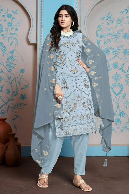Sky Blue Colour Semi Stitched Faux Georgette Pakistani Suit SM1140229