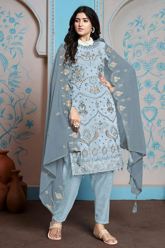 Sky Blue Colour Semi Stitched Faux Georgette Pakistani Suit SM1140229