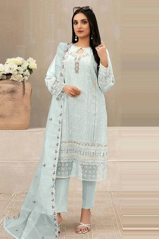 Sky Blue Colour Semi Stitched Faux Georgette Pakistani Suit SM1140238