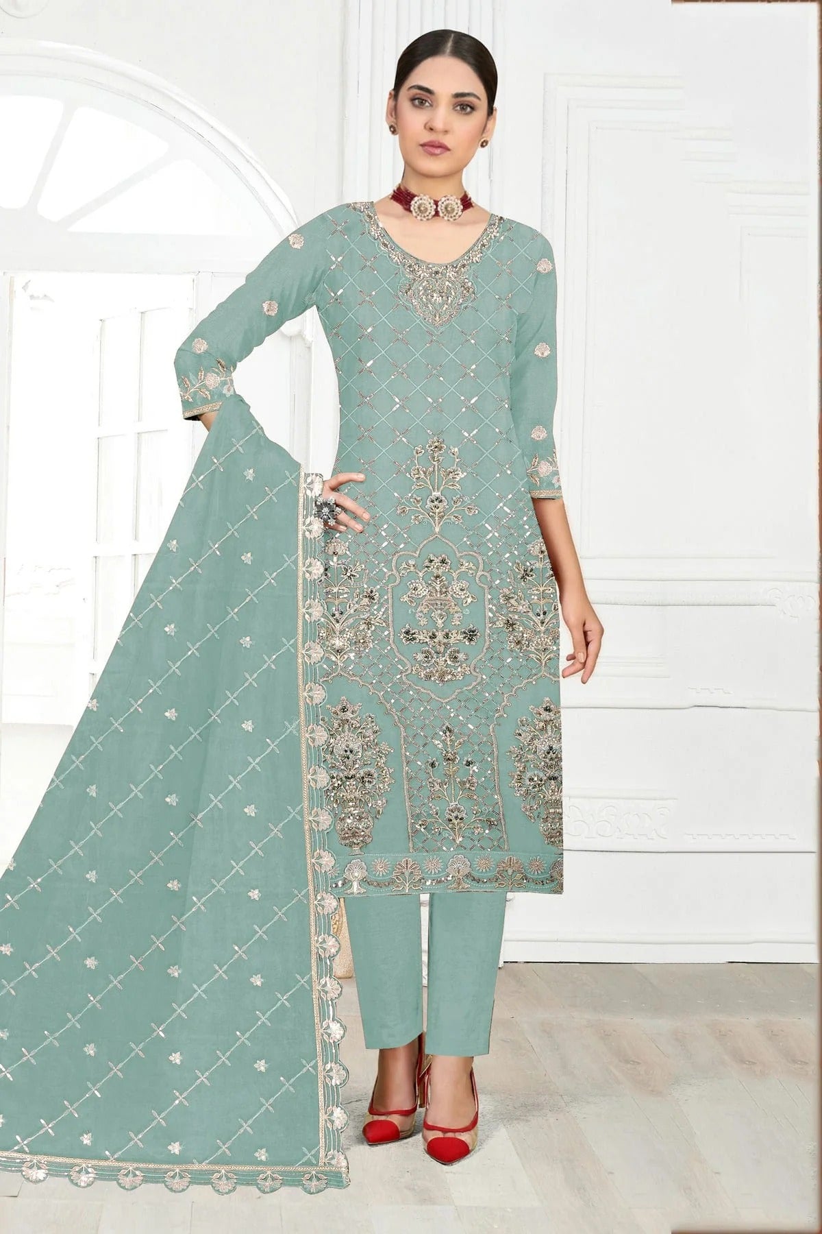 Sky Blue Colour Semi Stitched Faux Georgette Pakistani Suit SM1140314