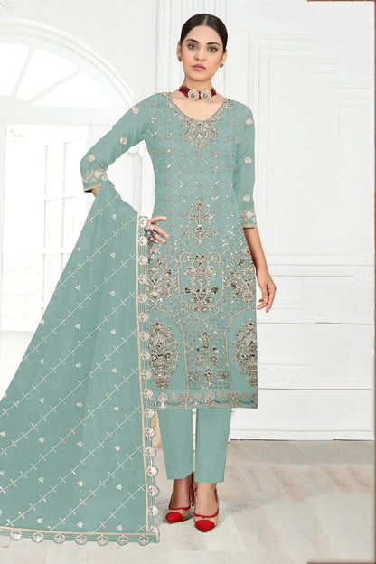 Sky Blue Colour Semi Stitched Faux Georgette Pakistani Suit SM1140314