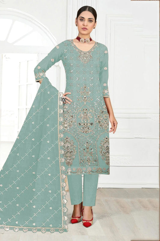 Sky Blue Colour Semi Stitched Faux Georgette Pakistani Suit SM1140314