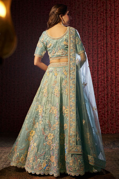 Sky Blue Colour Semi Stitched Organza Lehenga Choli LC1080904 A